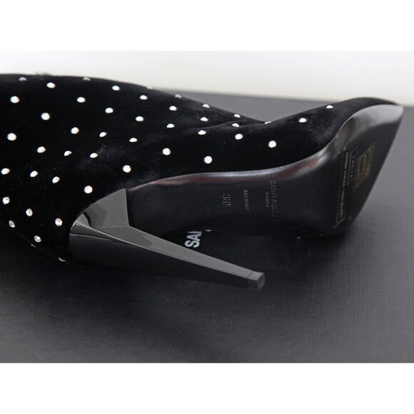 SAINT LAURENT BOOTS FREJA CRYSTAL STUDDED VELVET ANKLE BOOTIES sz 36.5 6.5 US - Picture 7 of 15